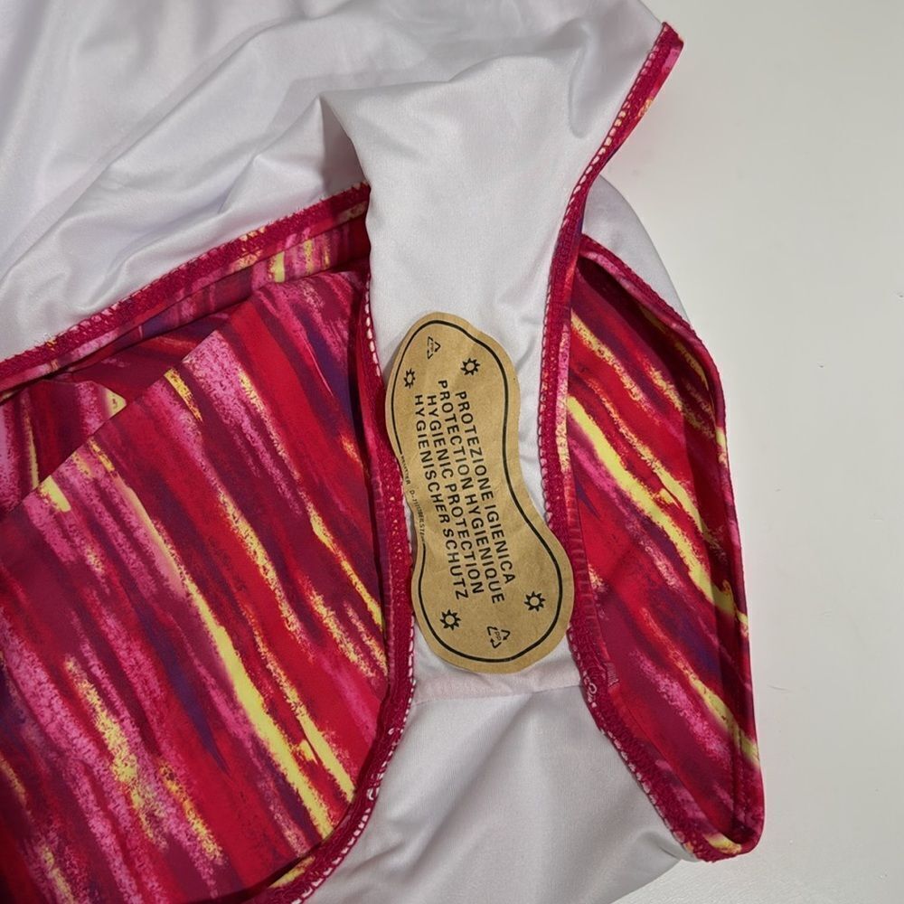 Pink and Yellow One Piece Swimsuit with Textured Halter Top NWOT - Picture 6 of 7